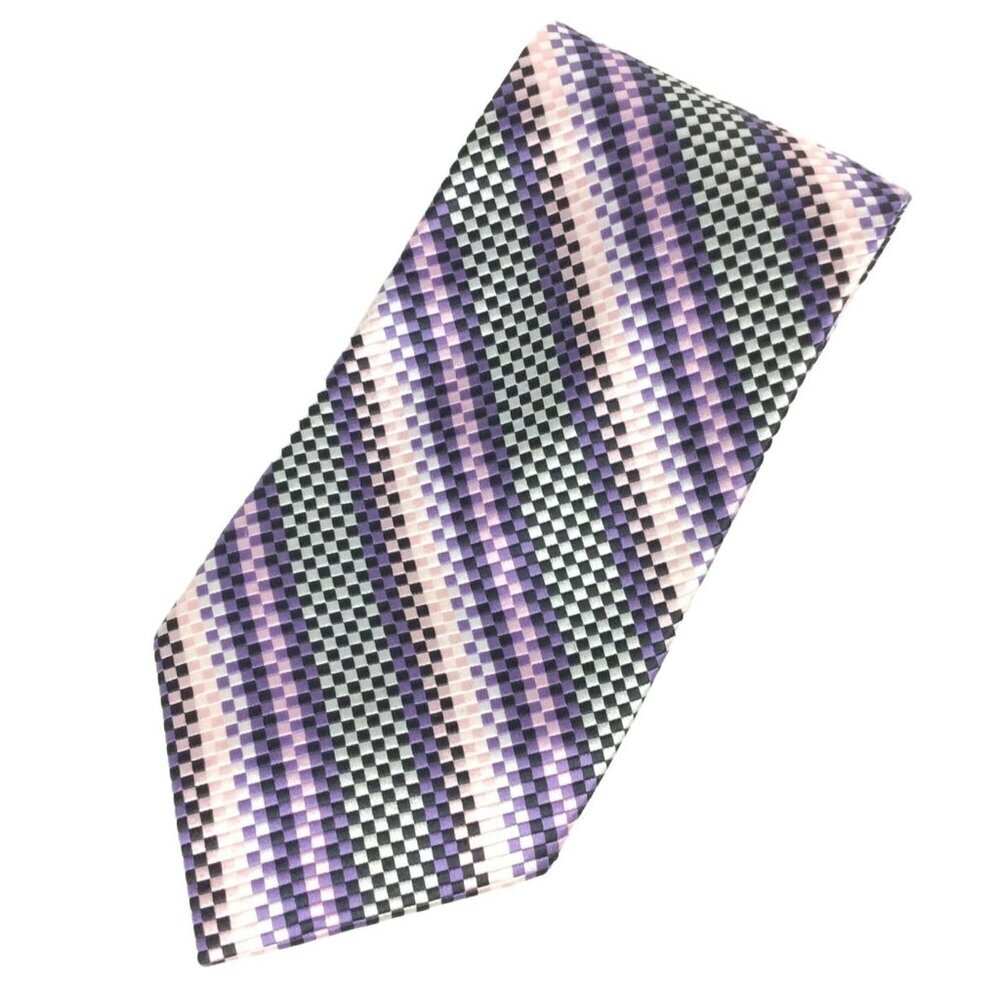Bruno Rossi Mens Silk Neck Tie 58 L Diagonal Stripes Purple & Green